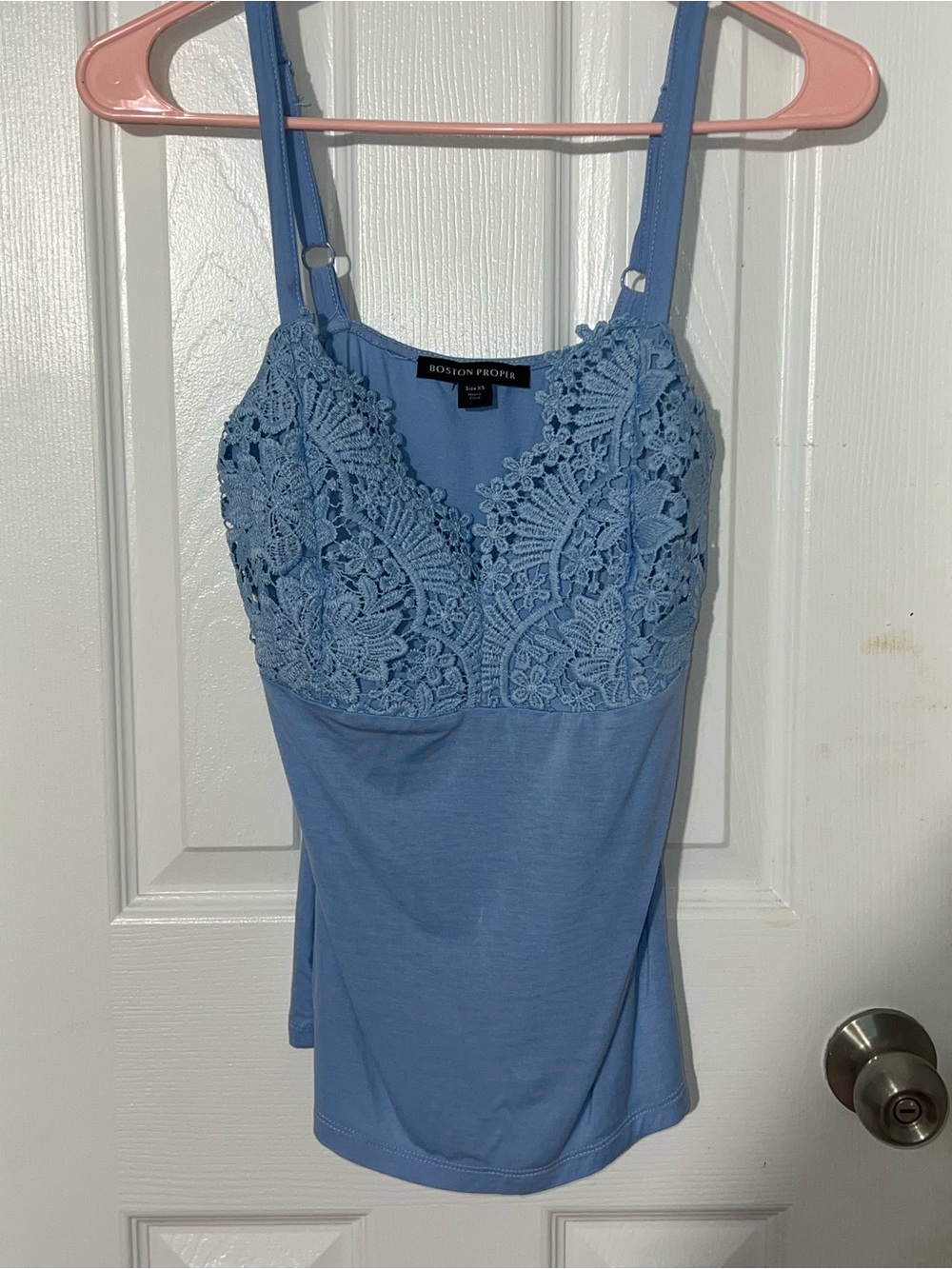 Boston Proper Blue Lace-Detail Tank Top XS